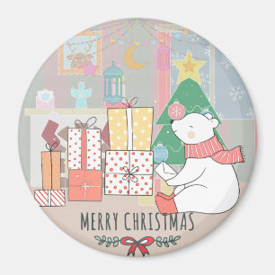Beer met kerstpolen magneet