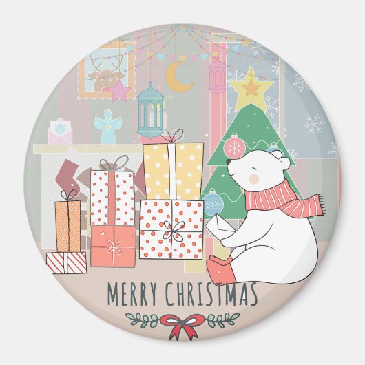 Beer met kerstpolen magneet (Voorkant)
