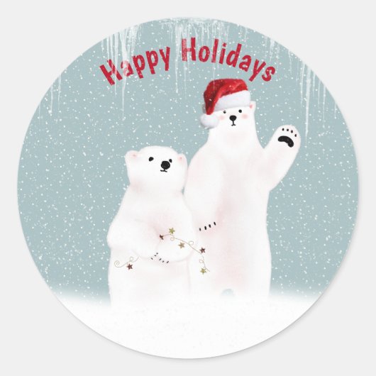 Beer met kerstpoly Paar met sneeuwvlokken Ronde Sticker (Voorkant)