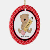 Beer met kerstversiering met Big Pencil leraar Keramisch Ornament (Rechts)