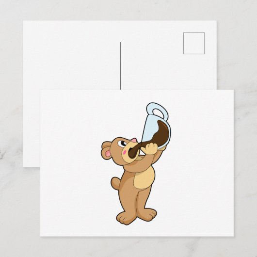Beer met koffiebeker briefkaart (Voorkant / Achterkant)
