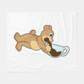 Beer met koffiebeker fleece deken (Voorkant (Horizontaal))