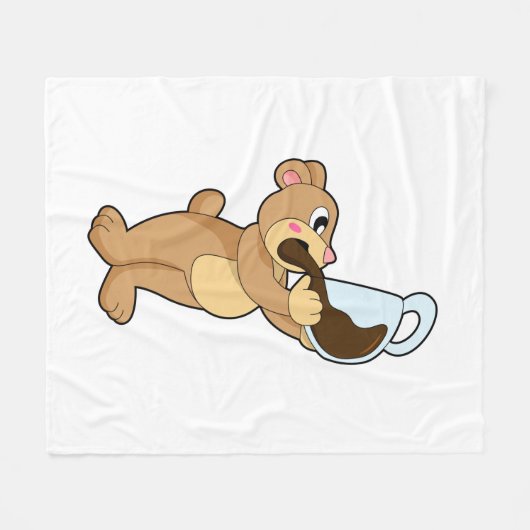 Beer met koffiebeker fleece deken (Voorkant (Horizontaal))