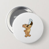 Beer met koffiebeker ronde button 7,6 cm (Voorkant /achterkant)