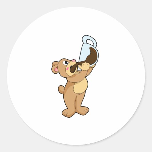 Beer met koffiebeker ronde sticker (Voorkant)