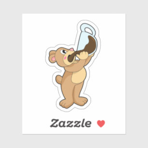 Beer met koffiebeker sticker