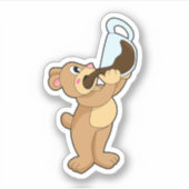 Beer met koffiebeker sticker (Voorkant)