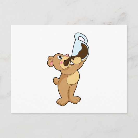 Beer met koffiekop briefkaart (Voorkant)