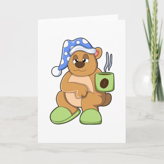 Beer met kopje koffie en slaapkop kaart (Voorkant)