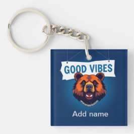 Beer Met Levendige Kleuren en Goede Vibes Tekst Sleutelhanger