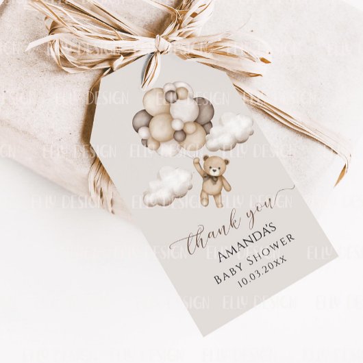 Beer met luchtballonnen. Bedankt voor het geven va Cadeaulabel