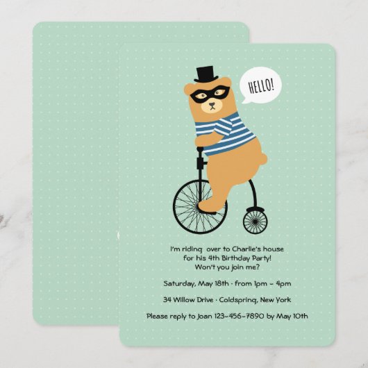 Beer met maskeruitnodiging kaart (Voorkant / Achterkant)