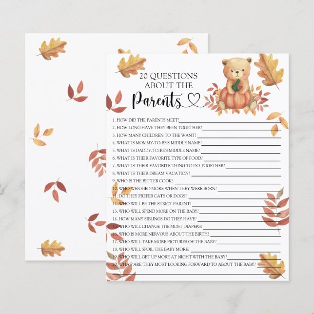 Beer met pompoen - spelletjes over de ouders (Voorkant / Achterkant)