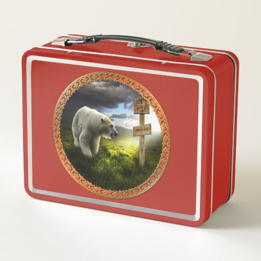 beer met pooloog op het houten noord-poolteken (Achterkant)