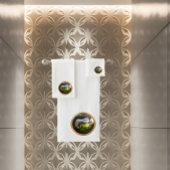 beer met pooloog op het houten noord-poolteken bad handdoek