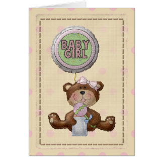 Beer met Rattle & Baby Girl-ballonkaart