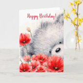Beer met rode bloemen, Happy Birthday Kaart (Gele Bloem)