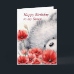 Beer met rode bloemen, Happy Birthday Sister Kaart<br><div class="desc">Schattige grijs beer met een bos rode bloemen voor zus,  Happy Birthday mijn zus.</div>