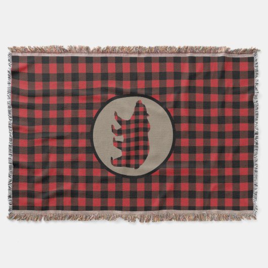 Beer met rode zwarte buffelplaat deken (Voorkant)