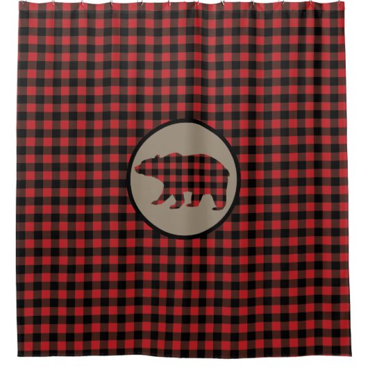 Beer met rode zwarte buffelplaat douchegordijn (Voorkant)