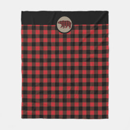 Beer met rode zwarte buffelplaat fleece deken