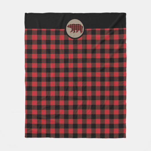 Beer met rode zwarte buffelplaat fleece deken (Voorkant)