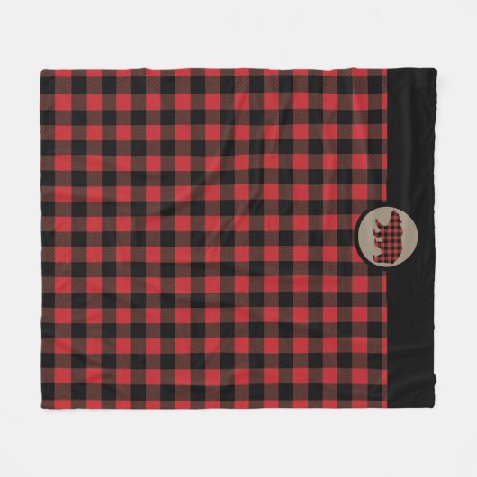 Beer met rode zwarte buffelplaat fleece deken (Voorkant (Horizontaal))