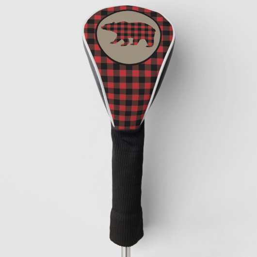 Beer met rode zwarte buffelplaat golfheadcover (Voorkant)