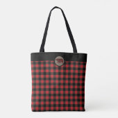 Beer met rode zwarte buffelplaat tote bag (Achterkant)