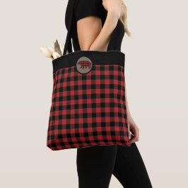 Beer met rode zwarte buffelplaat tote bag