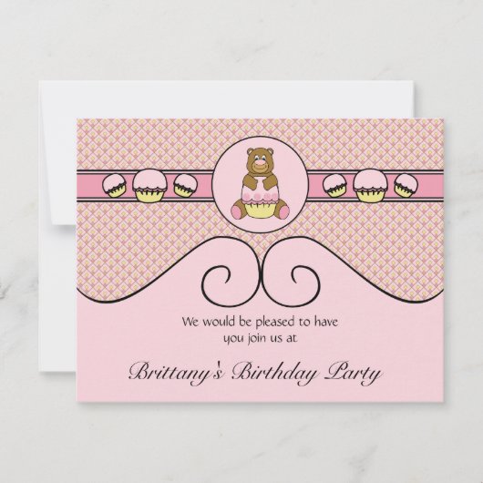 Beer met roze cupcake diamonds kaart (Voorkant)
