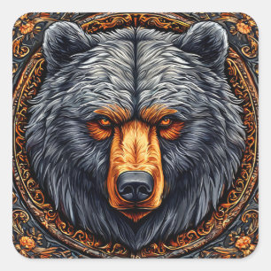 Beer met sierlijke bloemendecoratie vierkante sticker