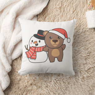 Beer met Snowman in de winter voor kerstmis ii Kussen