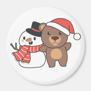 Beer met Snowman in de winter voor kerstnet Magneet