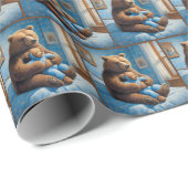 Beer met teddybeer op bed cadeaupapier (Rol Hoek)