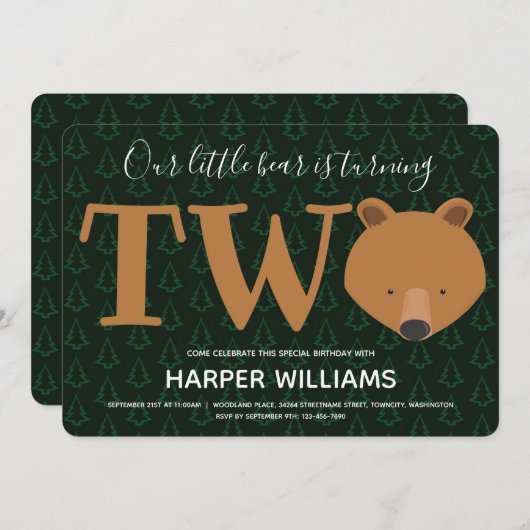 Beer met twee pins tweede verjaardag kaart (Voorkant / Achterkant)