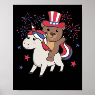Beer met unicorn voor het vierde vuurwerk van juli poster