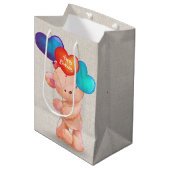 Beer met verjaardags hartballonnen medium cadeauzakje (Voorkant Gekanteld)