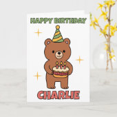 Beer met verjaardagstaart verjaardagsfeest kaart (Gele Bloem)