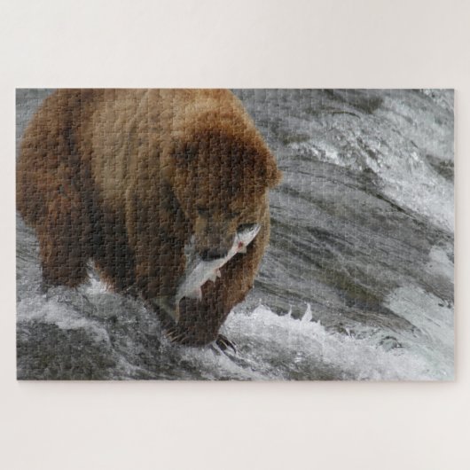 Beer met zalm, Brooks Herfsten Alaska Legpuzzel (Horizontaal)