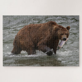 Beer met zalm in Katmai National Park Alaska Legpuzzel