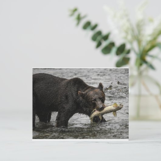 beer met zalm in zijn mond briefkaart (Staand voorkant)