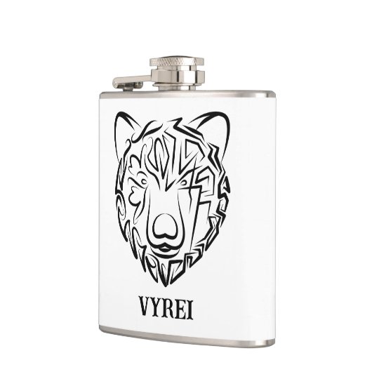 Beer met zwarte en witte tribale heupfles (Links)