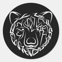 Beer met zwarte en witte tribale ronde sticker