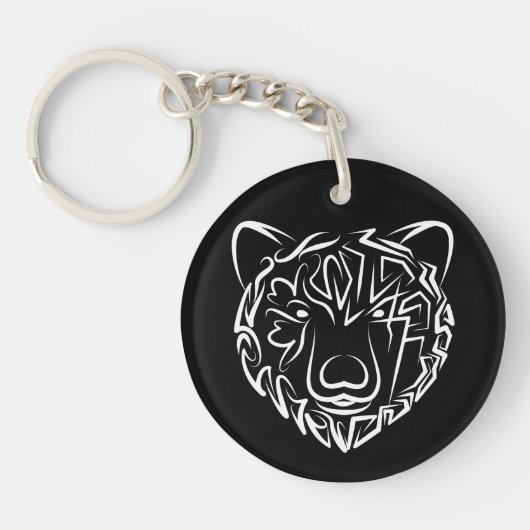 Beer met zwarte en witte tribale sleutelhanger (Voorkant)