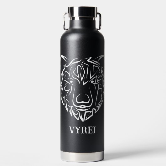 Beer met zwarte en witte tribale waterfles (Voorkant)