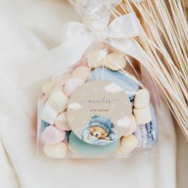 Beer minimale blauwe baby jongen douche ronde sticker