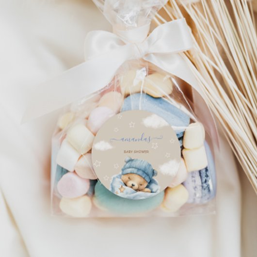 Beer minimale blauwe baby jongen douche ronde sticker