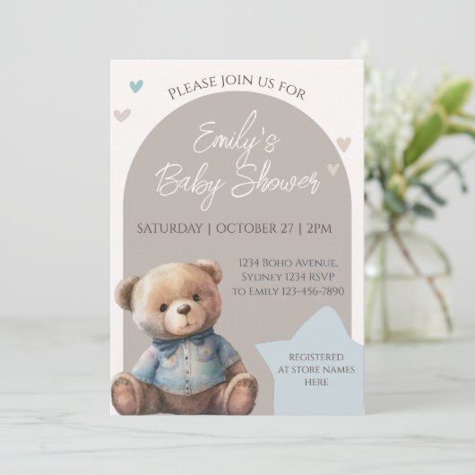 Beer Modern Boho Baby shower Kaart (Staand voorkant)