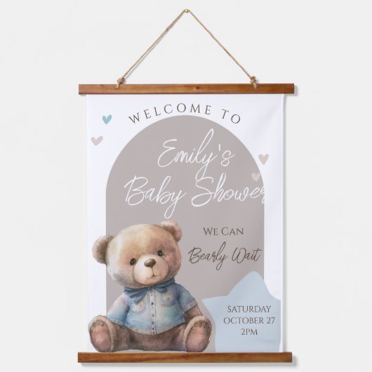 Beer Modern Boho Beige Baby shower Hangend Wandkleed (Voorkant)